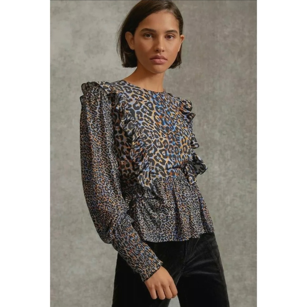 Anthropologie BL^NK London Moira Leopard Print Blouse